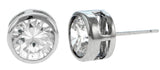 Silver-Tone Circle Shaped Post Earrings With CZ Accent For Women 36CZ4894A