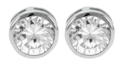 Silver-Tone Circle Shaped Post Earrings With CZ Accent For Women 36CZ4894A