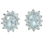 Oval Shaped Stud-Earrings With Crystal Accents  Silver-Tone Color #2845
