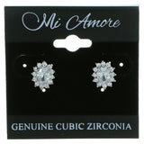 Oval Shaped Stud-Earrings With Crystal Accents  Silver-Tone Color #2845