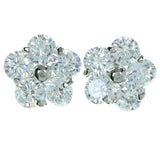 Flower Stud-Earrings With Crystal Accents  Silver-Tone Color #2847