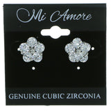 Flower Stud-Earrings With Crystal Accents  Silver-Tone Color #2847