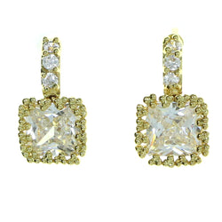 Square Shaped Stud-Earrings With Crystal Accents  Gold-Tone Color #2848