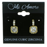 Square Shaped Stud-Earrings With Crystal Accents  Gold-Tone Color #2848