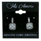 Square Shaped Stud-Earrings With Crystal Accents  Silver-Tone Color #2849