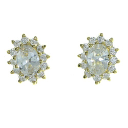Oval Shaped Stud-Earrings With Crystal Accents  Gold-Tone Color #2850