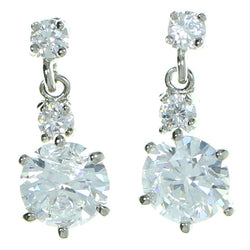 Silver-Tone Metal Drop-Dangle-Earrings With Crystal Accents #2851