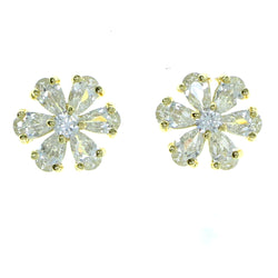 Flower Stud-Earrings With Crystal Accents  Gold-Tone Color #2853