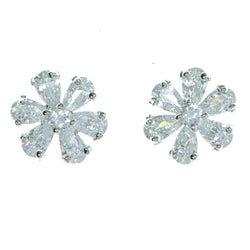 Flower Stud-Earrings With Crystal Accents  Silver-Tone Color #2854