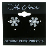 Flower Stud-Earrings With Crystal Accents  Silver-Tone Color #2854