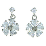 Flower Drop-Dangle-Earrings With Crystal Accents  Silver-Tone Color #2856