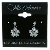 Flower Drop-Dangle-Earrings With Crystal Accents  Silver-Tone Color #2856