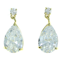 Tear Drop Shaped Dangle-Earrings With Crystal Accents  Gold-Tone Color #2857