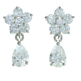 Flower Tear Drop Shaped Drop-Dangle-Earrings  With Crystal Accents Silver-Tone Color #2859