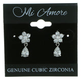 Flower Tear Drop Shaped Drop-Dangle-Earrings  With Crystal Accents Silver-Tone Color #2859