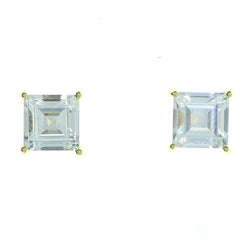 Square Shaped Stud-Earrings With Crystal Accents  Gold-Tone Color #2861