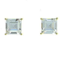 Square Shaped Stud-Earrings With Crystal Accents  Gold-Tone Color #2862