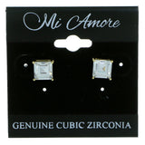 Square Shaped Stud-Earrings With Crystal Accents  Gold-Tone Color #2862