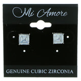 Square Shaped Stud-Earrings With Crystal Accents  Silver-Tone Color #2863
