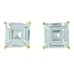 Square Shaped Stud-Earrings With Crystal Accents  Gold-Tone Color #2864