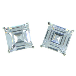Square Shaped Stud-Earrings With Crystal Accents  Silver-Tone Color #2865