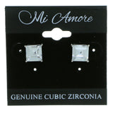 Square Shaped Stud-Earrings With Crystal Accents  Silver-Tone Color #2865
