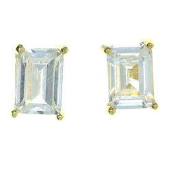 Rectangular  Stud-Earrings With Crystal Accents  Gold-Tone Color #2866