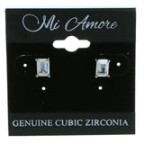 Rectangular  Stud-Earrings With Crystal Accents  Silver-Tone Color #2867