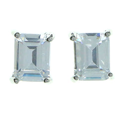 Rectangular  Stud-Earrings With Crystal Accents  Silver-Tone Color #2869