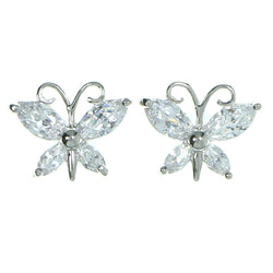 Butterfly Stud-Earrings With Crystal Accents  Silver-Tone Color #2873