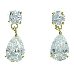 Tear Drop Shaped Dangle-Earrings With Crystal Accents  Gold-Tone Color #2874