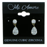 Tear Drop Shaped Dangle-Earrings With Crystal Accents  Gold-Tone Color #2874