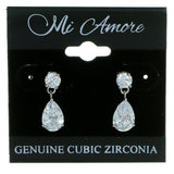 Tear Drop Shaped Dangle-Earrings With Crystal Accents  Silver-Tone Color #2875
