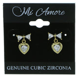 Bow Heart Drop-Dangle-Earrings  With Crystal Accents Gold-Tone Color #2876