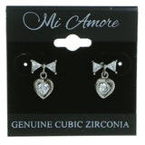 Bow Heart Drop-Dangle-Earrings  With Crystal Accents Silver-Tone Color #2877