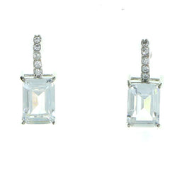 Rectangular Stud-Earrings With Crystal Accents  Silver-Tone Color #2883