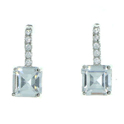 Square Shaped Stud-Earrings With Crystal Accents  Silver-Tone Color #2885