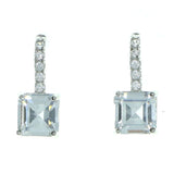 Square Shaped Stud-Earrings With Crystal Accents  Silver-Tone Color #2885