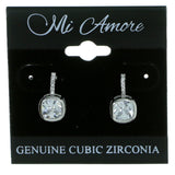 Silver-Tone Metal Stud-Earrings With Crystal Accents #2887