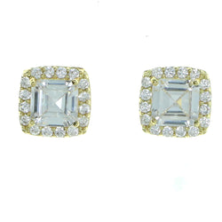 Square Shaped Stud-Earrings With Crystal Accents  Gold-Tone Color #2890