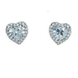 Heart Stud-Earrings With Crystal Accents  Silver-Tone Color #2894