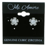 Flower Stud-Earrings With Crystal Accents  Silver-Tone Color #2897
