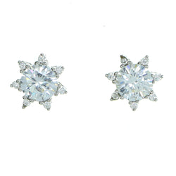 7 Point Star Stud-Earrings With Crystal Accents  Silver-Tone Color #2898