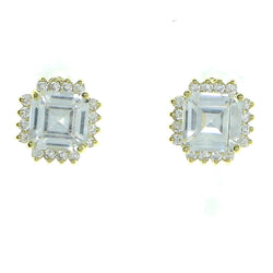 Square Shaped Stud-Earrings With Crystal Accents  Gold-Tone Color #2899