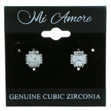Square Shaped Stud-Earrings With Crystal Accents  Silver-Tone Color #2900