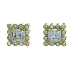 Square Shaped Stud-Earrings With Crystal Accents  Gold-Tone Color #2901