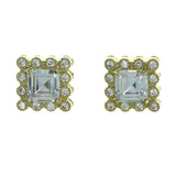 Square Shaped Stud-Earrings With Crystal Accents  Gold-Tone Color #2901