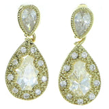 Tear Drop Shaped Drop-Dangle-Earrings With Crystal Accents  Gold-Tone Color #2903