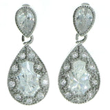 Tear Drop Shaped Drop-Dangle-Earrings With Crystal Accents  Silver-Tone Color #2904