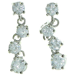 Silver-Tone Metal Drop-Dangle-Earrings With Crystal Accents #2906